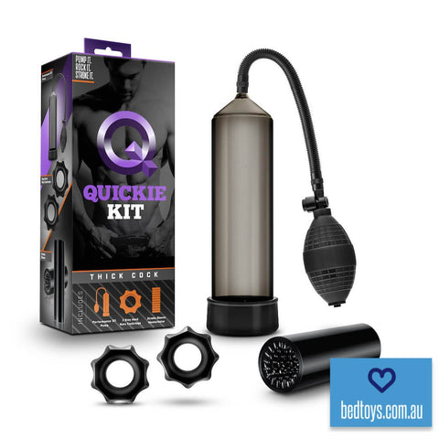 Quickie Kit Thick Cock penis pump - with cock rings & BONUS masturbater sleeve - $0 SHIPPING