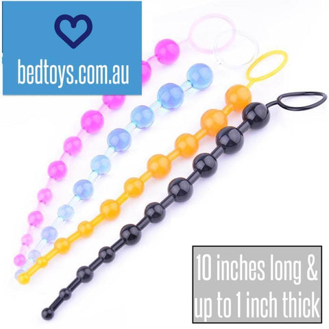 26cm/10 inch long anal beads - progress through increasing bead sizes - various colours